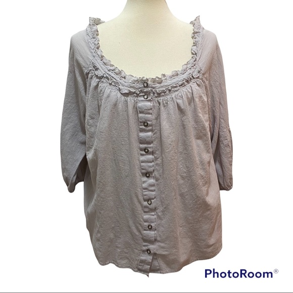Secret Garden Ruffle Front Button Front Crepe Top - Picture 1 of 12